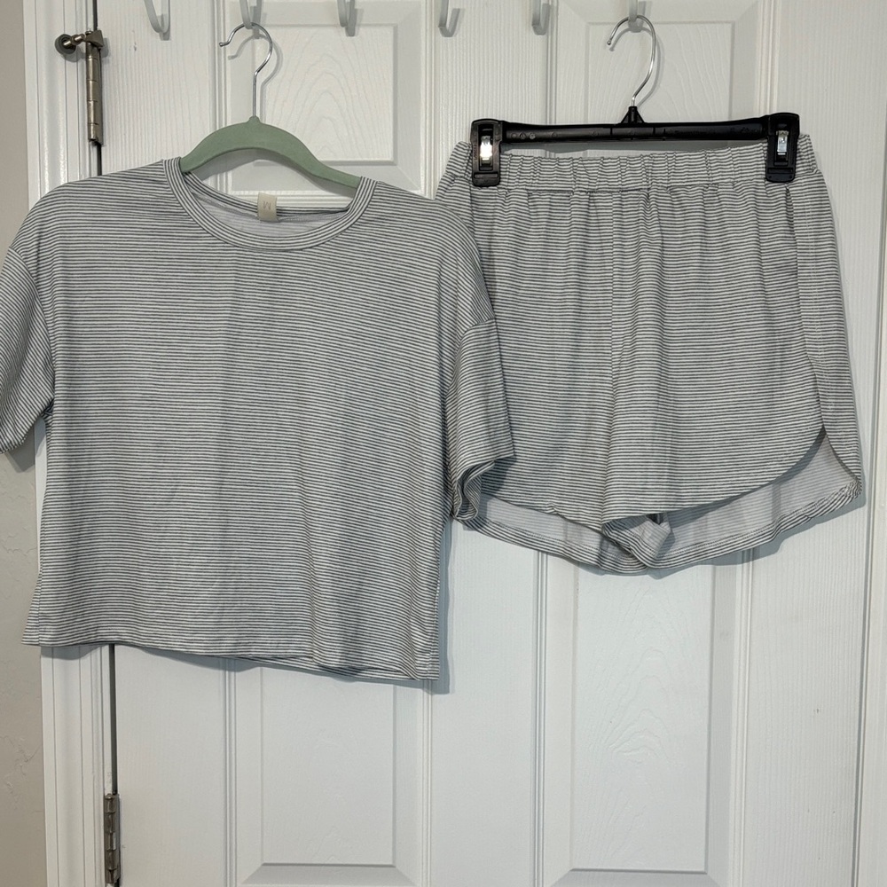 Fashion Nova Light Gray Striped Pajama Set